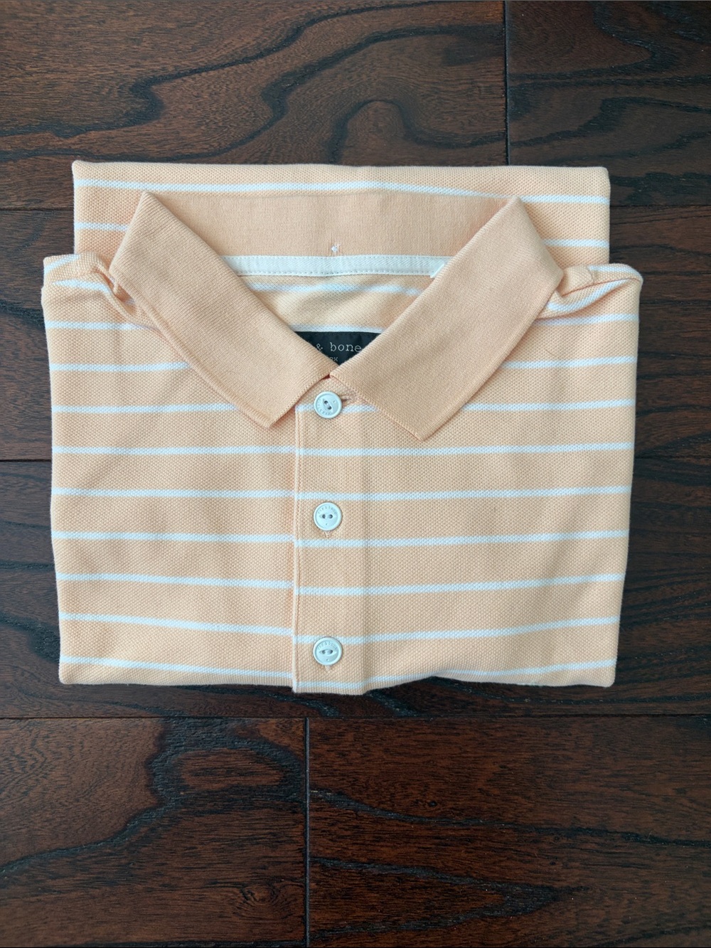 rag & bone Peach and White Striped Polo Shirt